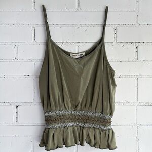 Bear Dance Olive Smocked Peplum Tank Top Girls S Boho Cottagecore Ruffle